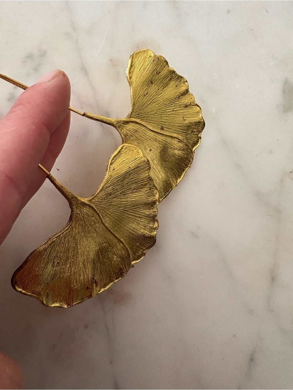 Ginkgo Leaf Drop antique look Earrings - Gold Tone